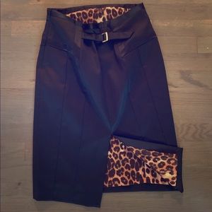 High Waist Pencil Skirt with Animal Print Lining